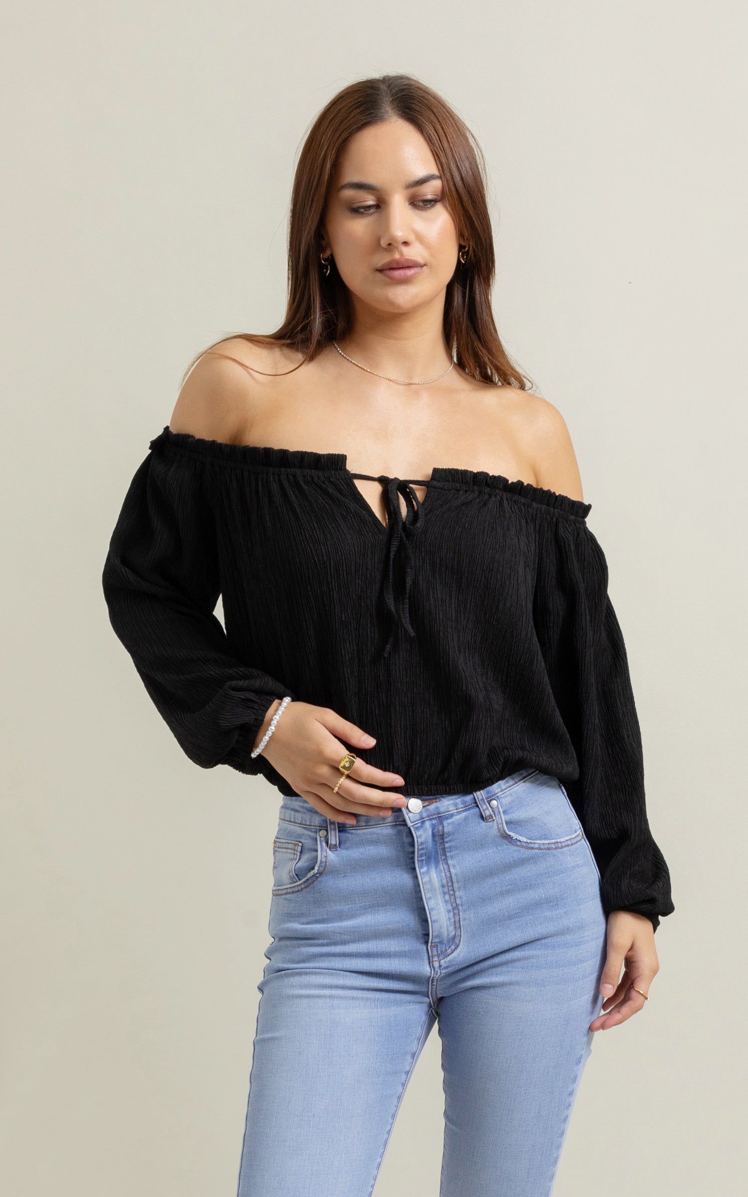 Textured Jersey Off The Shoulder Top Pagani