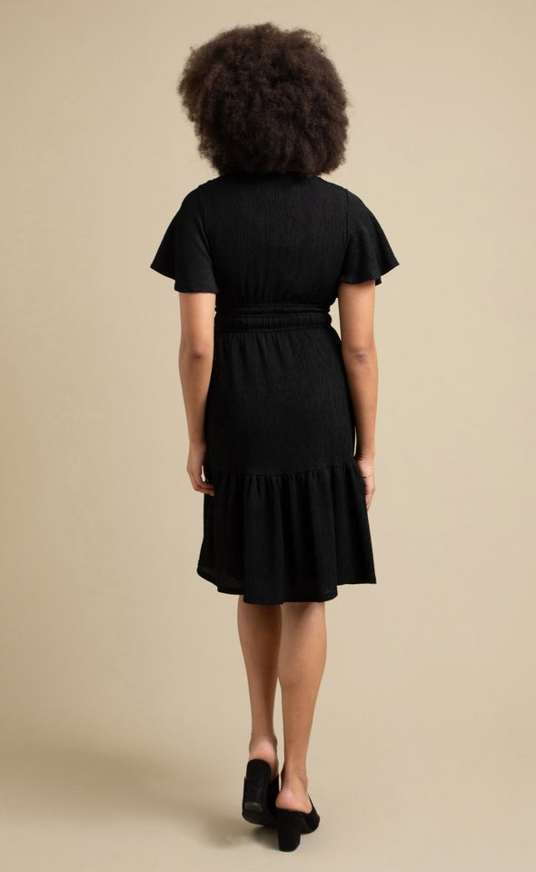 Textured Jersey Tie Front Dress Black