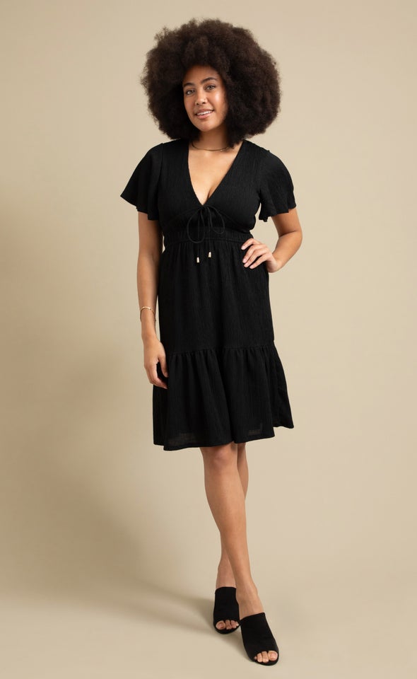 Textured Jersey Tie Front Dress Black