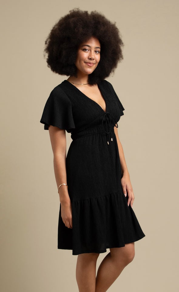 Textured Jersey Tie Front Dress Black