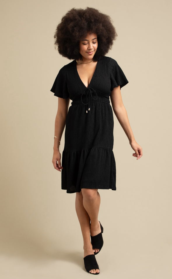 Textured Jersey Tie Front Dress Black