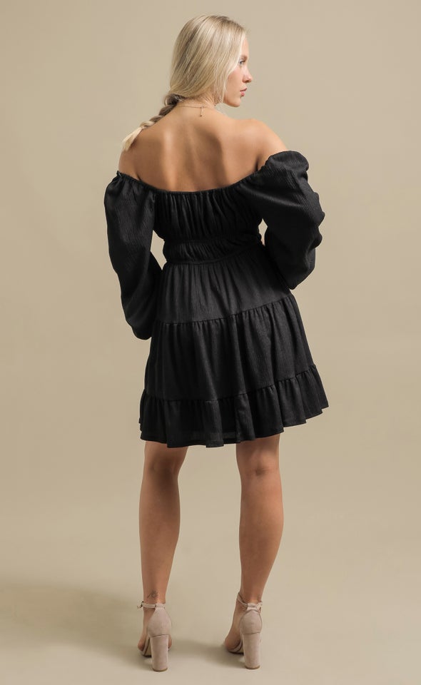 Textured Jsy Short Tier Dress Black