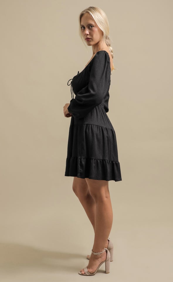 Textured Jsy Short Tier Dress Black