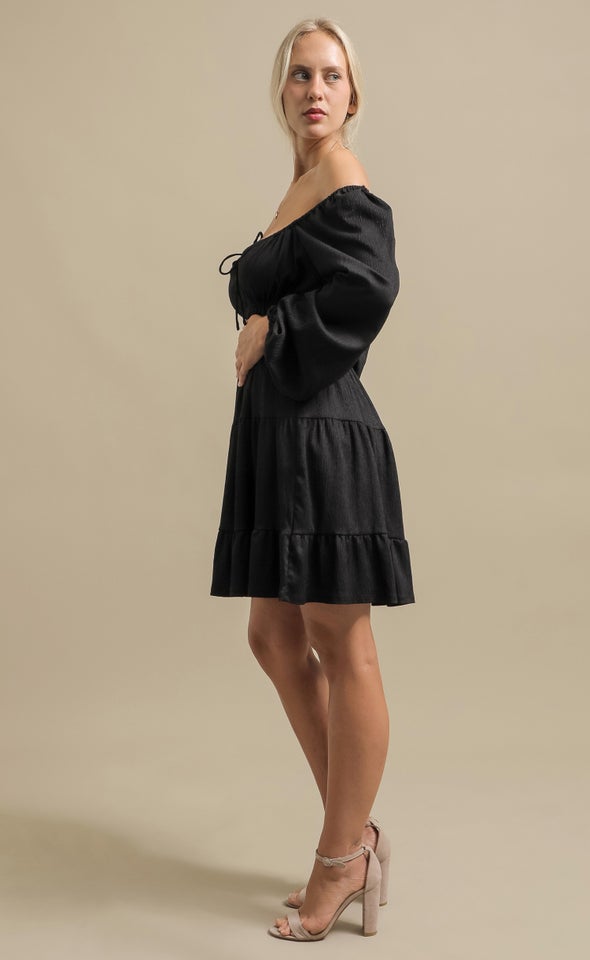 Textured Jsy Short Tier Dress Black