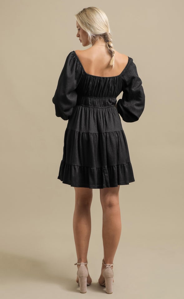 Textured Jsy Short Tier Dress Black