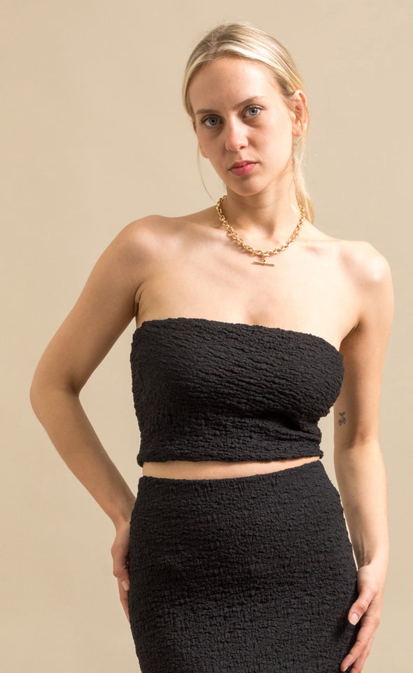 Textured Knit Bandeau Top Black