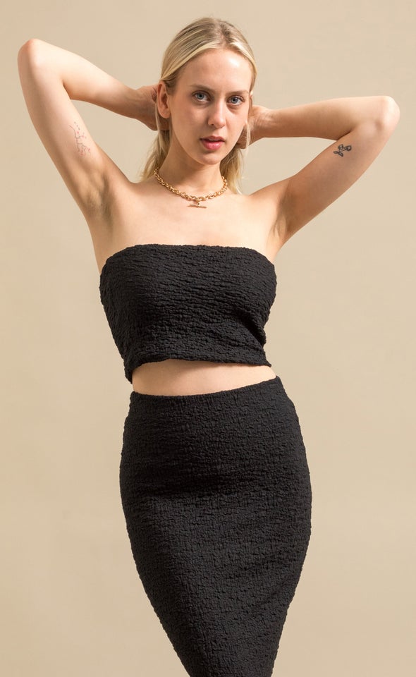 Textured Knit Bandeau Top Black