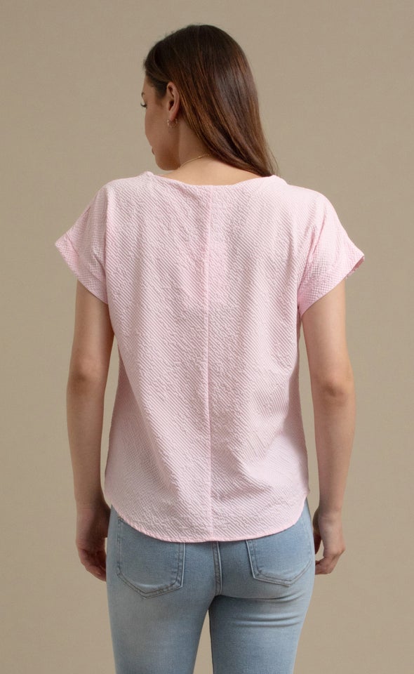 Textured Poplin Cuff Sleeve Top Light Pink