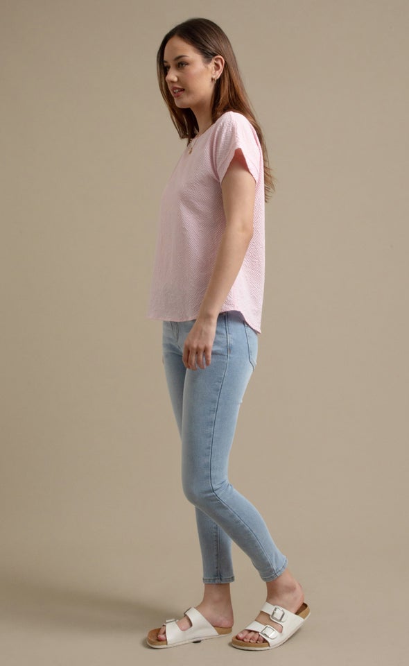 Textured Poplin Cuff Sleeve Top Light Pink