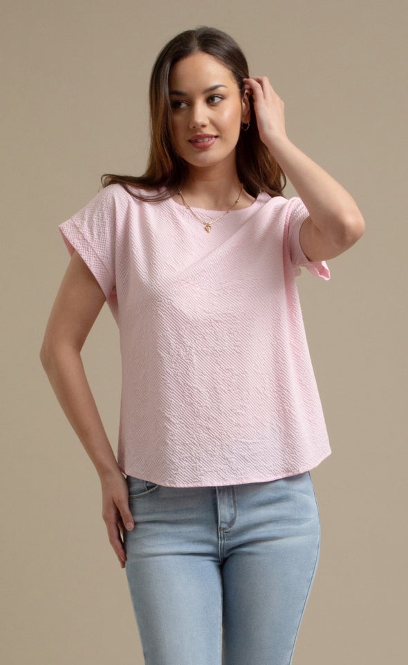 Textured Poplin Cuff Sleeve Top Light Pink