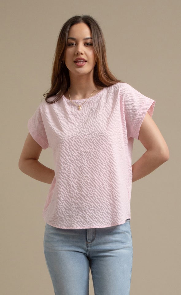 Textured Poplin Cuff Sleeve Top Light Pink