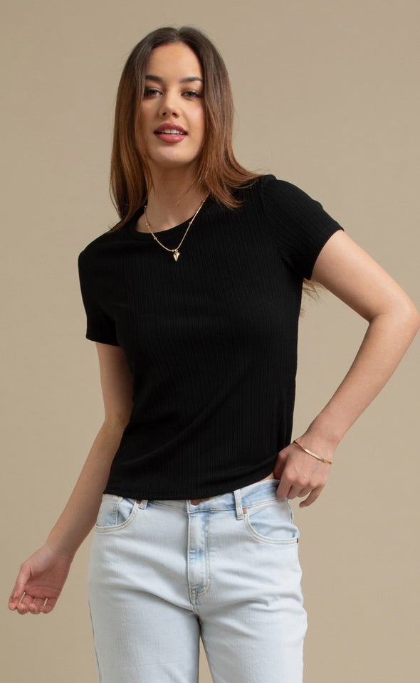 Textured Rib Tee Black