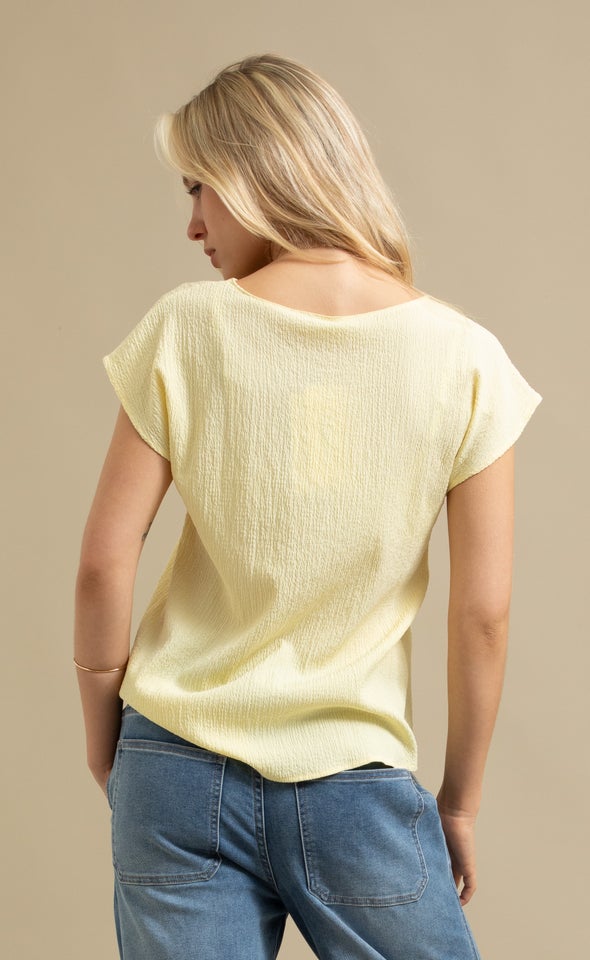 Textured Scoop Neck Top Lemon