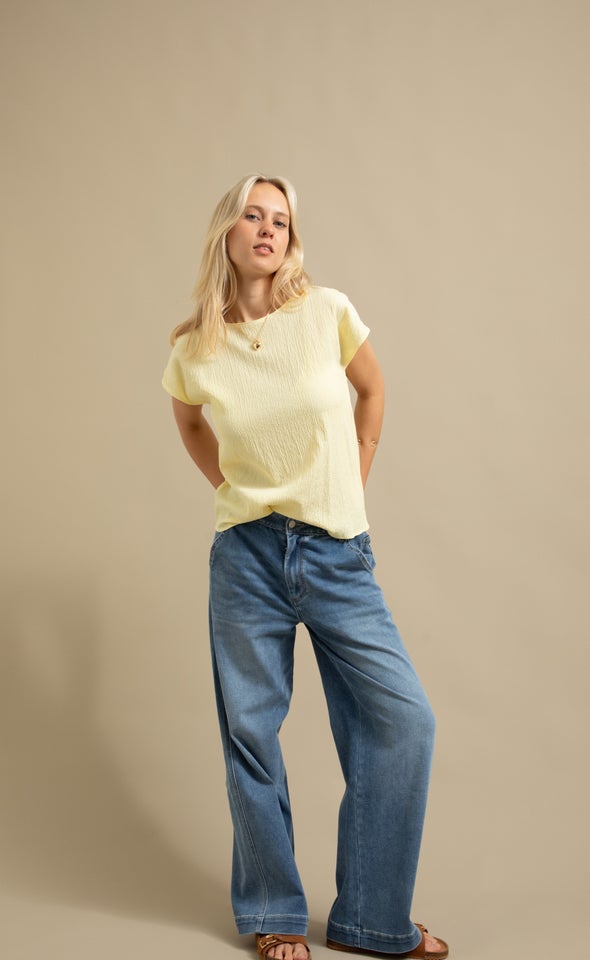 Textured Scoop Neck Top Lemon