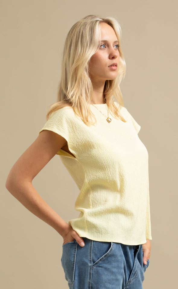 Textured Scoop Neck Top Lemon