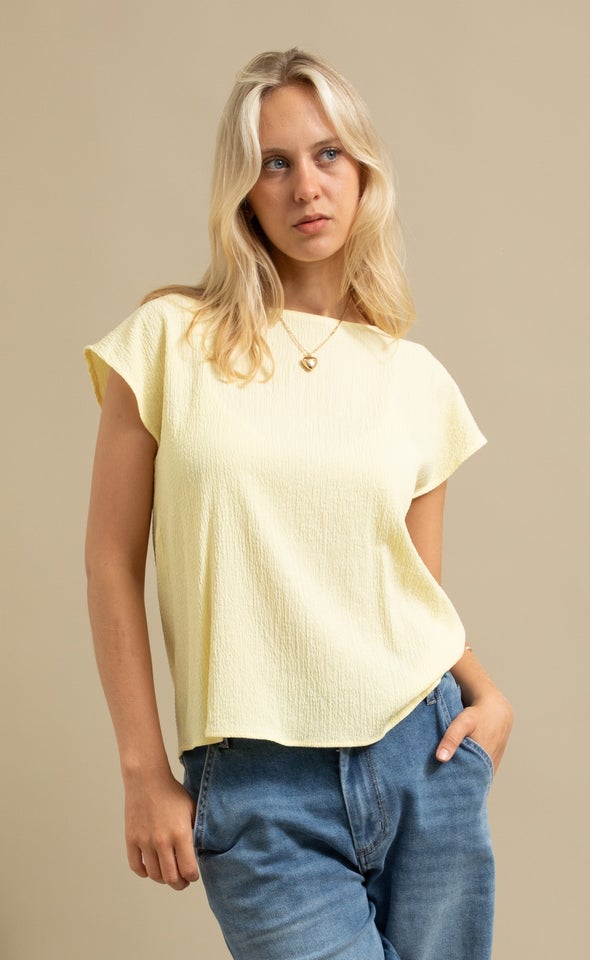 Textured Scoop Neck Top Lemon