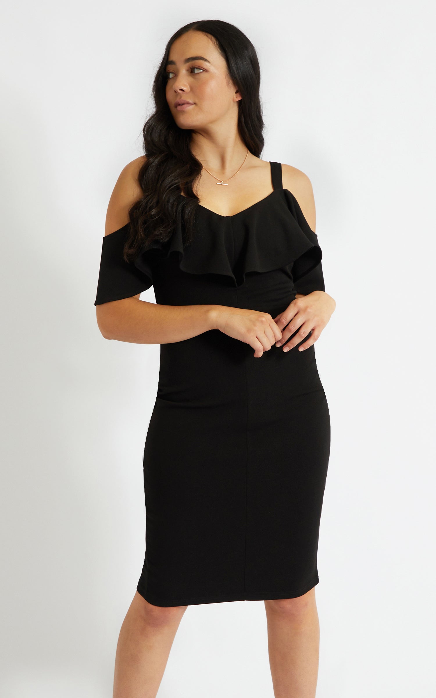 black with frilled neckline