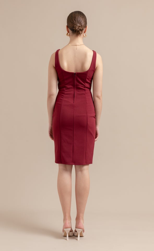 Textured Scuba Mini Dress Red Wine