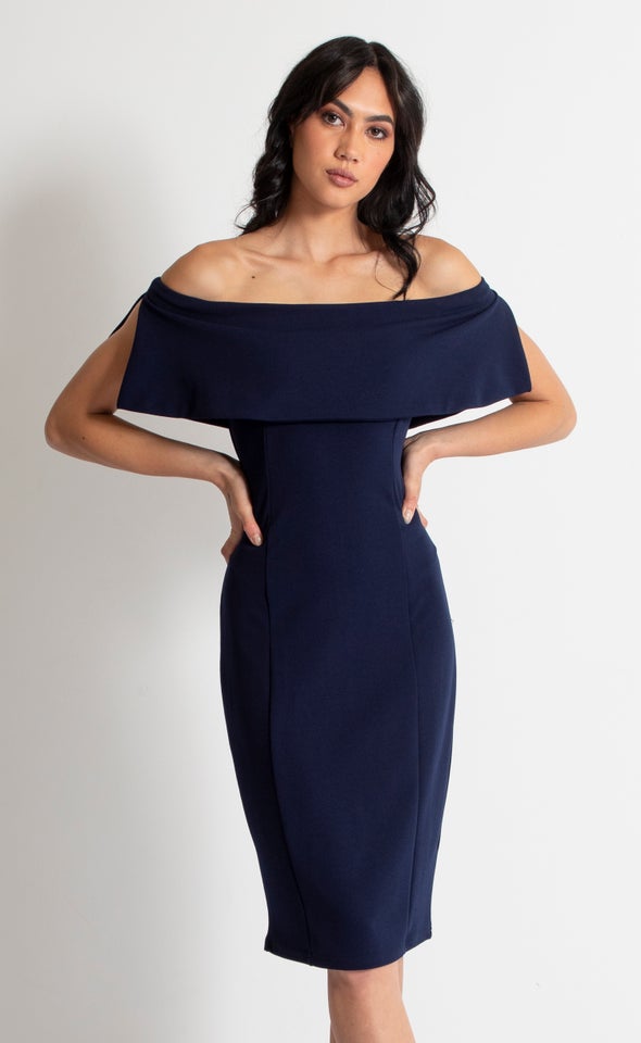 Textured Scuba Off The Shoulder Dress | Pagani