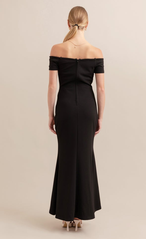 Textured Scuba Off The Shoulder Gown Black