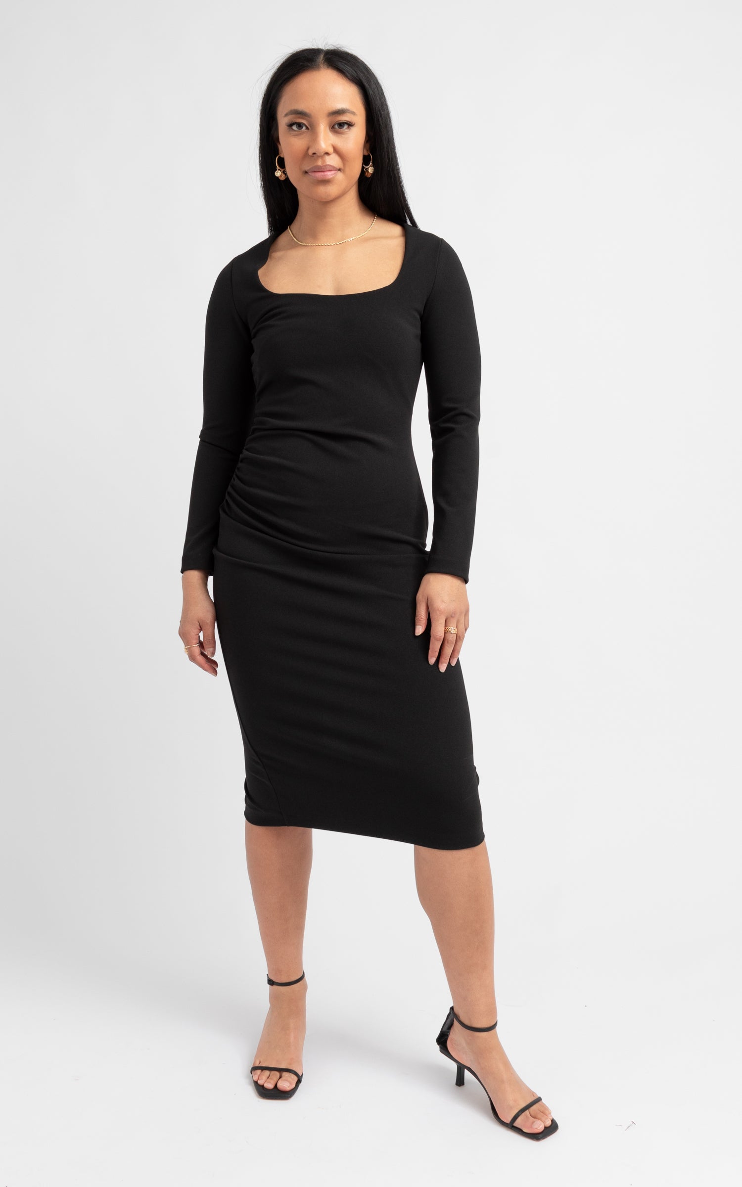 Black straight neck clearance dress