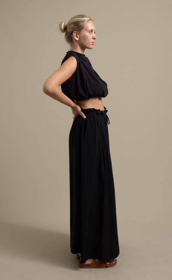 Tie Waist Maxi Skirt Black