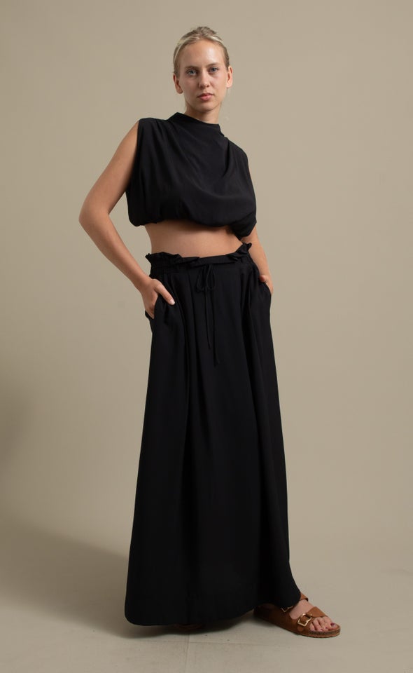 Tie Waist Maxi Skirt Black