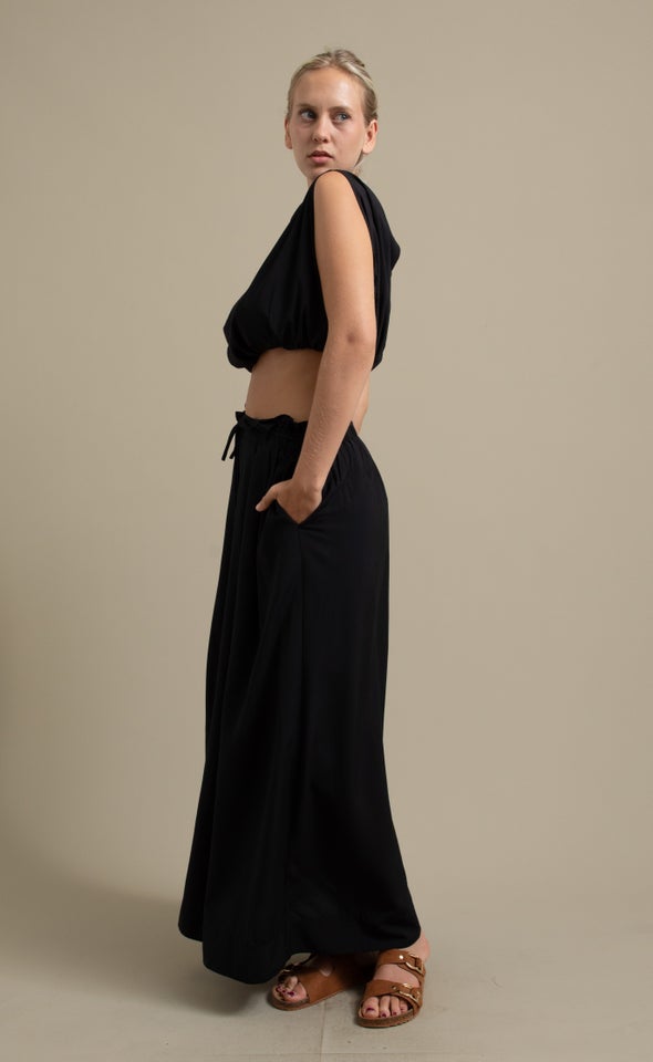 Tie Waist Maxi Skirt Black