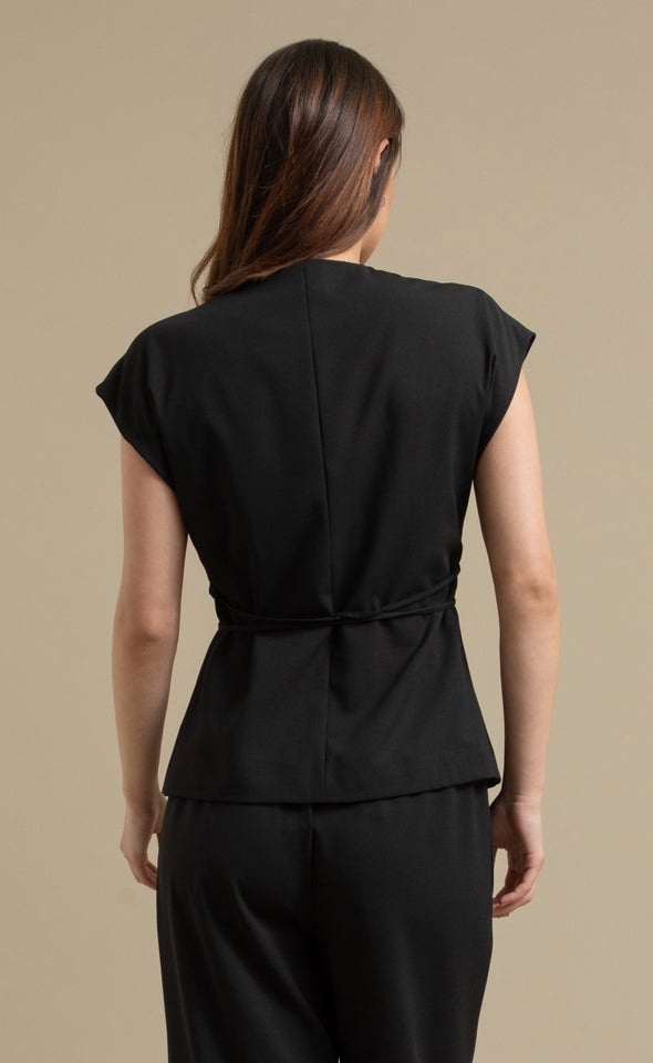 Tie Waist Sleeveless Jacket Black