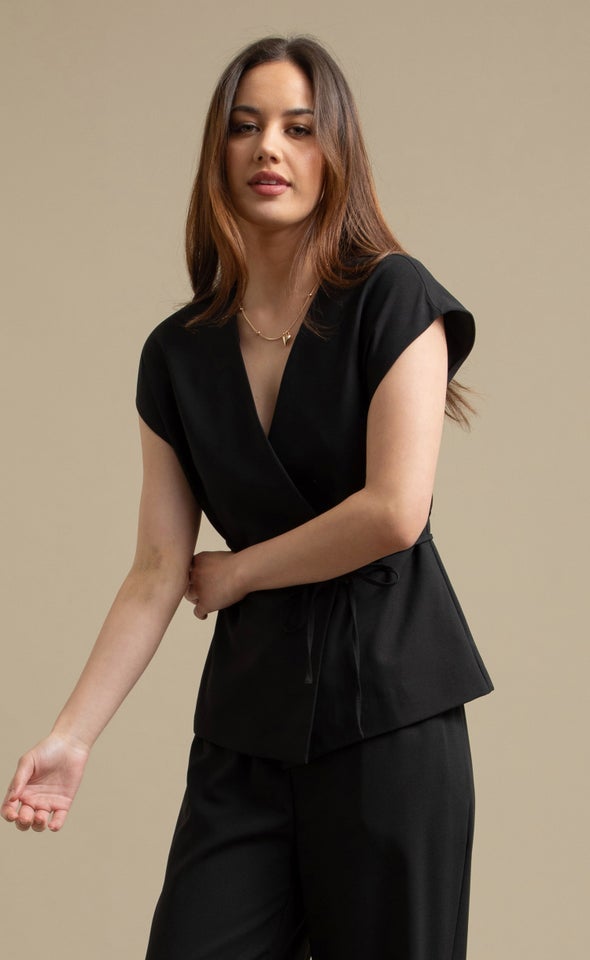 Tie Waist Sleeveless Jacket Black