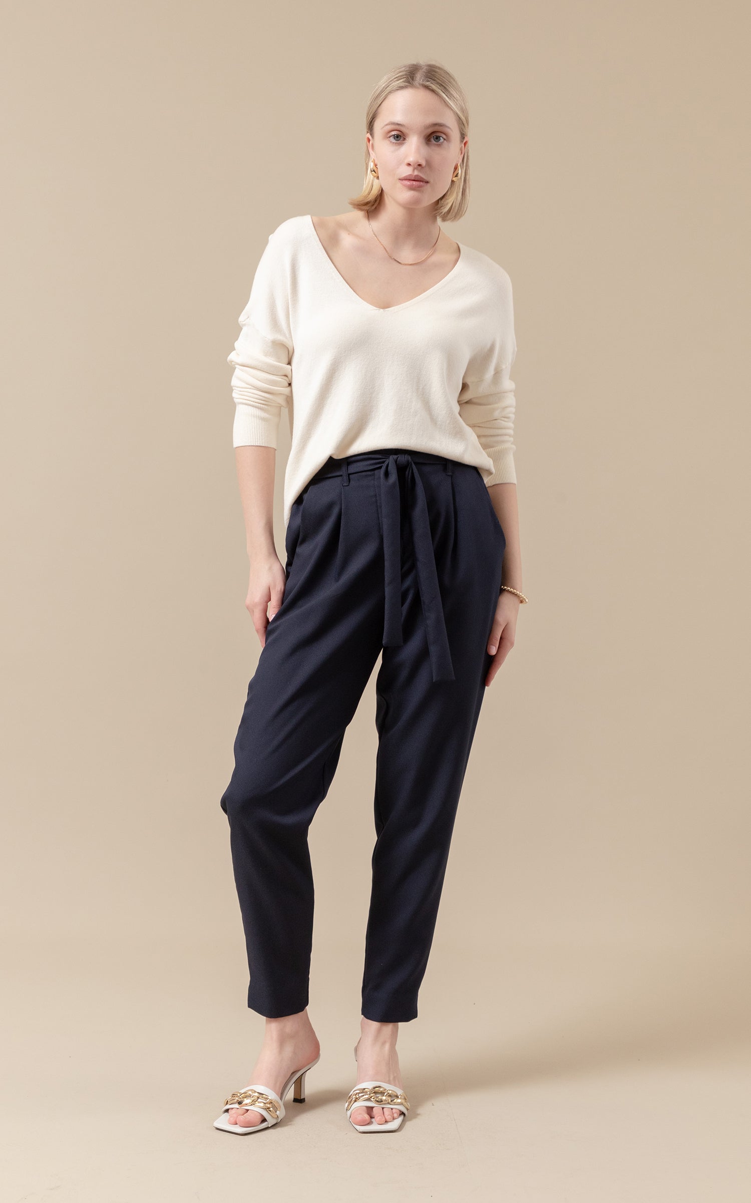 Tie waist hot sale tapered pants