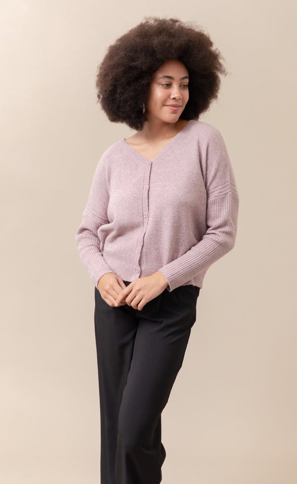 V Neck Cardigan Dusky