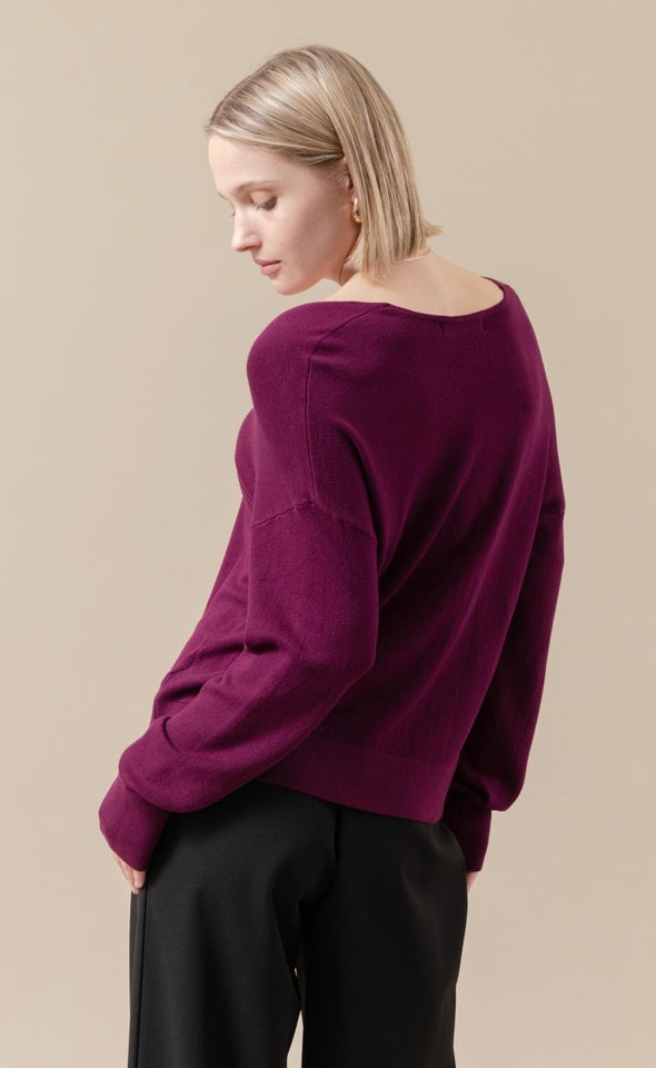 V Neck Sweater Aubergine