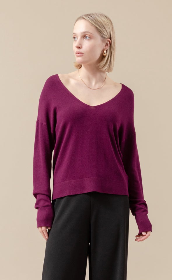 V Neck Sweater Aubergine