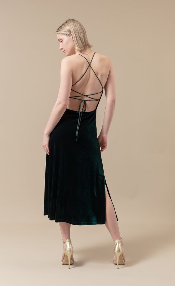 Velvet Cross Back Dress Emerald