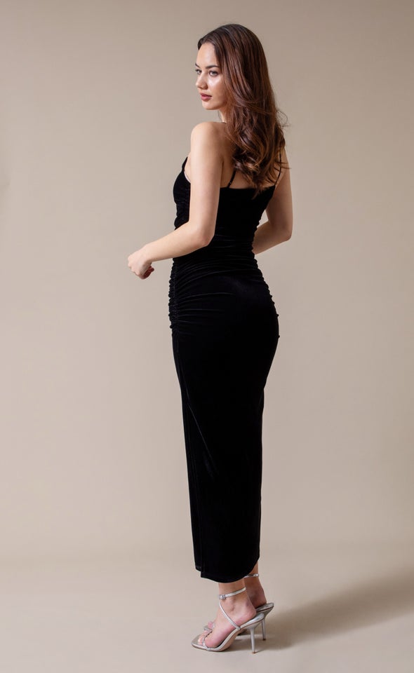 Velvet Ruched Gown Black