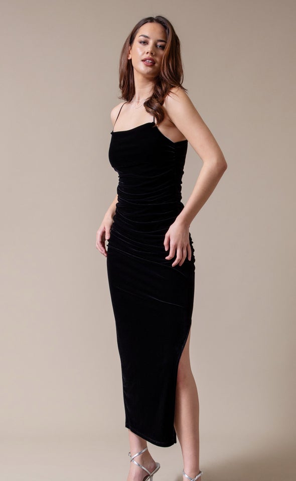 Velvet Ruched Gown Black