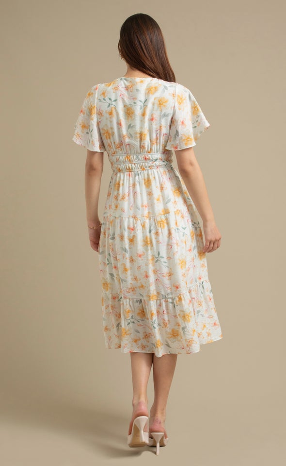 Voile Flutter Sleeve Dress Cream/floral