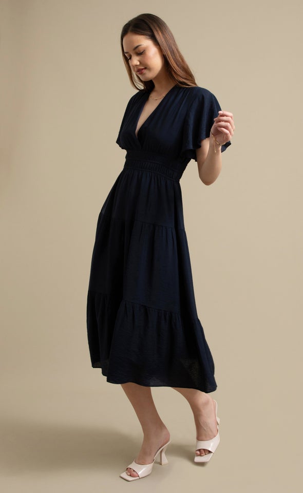 Voile Flutter Sleeve Dress Ink