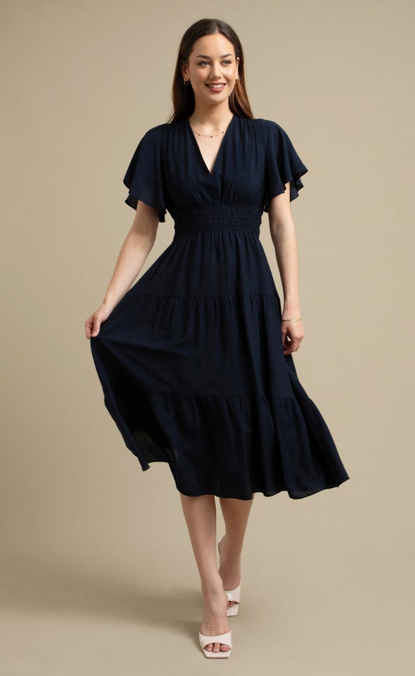 Voile Flutter Sleeve Dress Ink