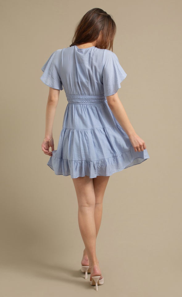 Voile Flutter Sleeve Short Tier Dress Heather