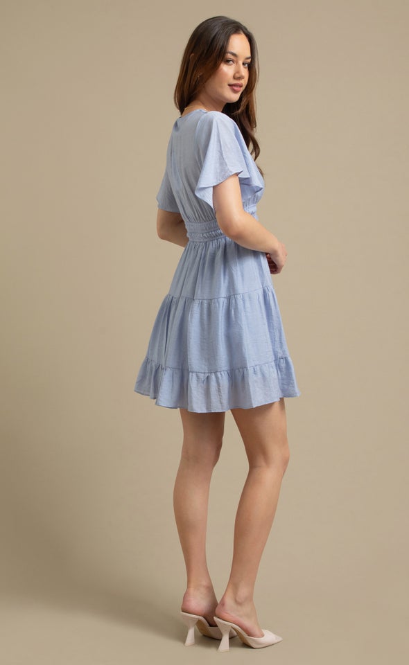 Voile Flutter Sleeve Short Tier Dress Heather