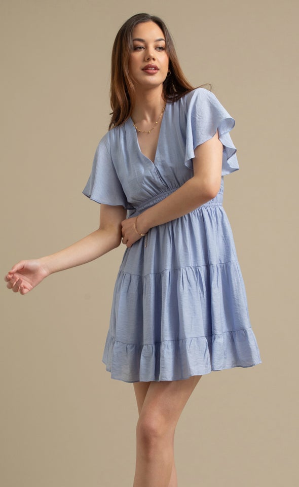 Voile Flutter Sleeve Short Tier Dress Heather