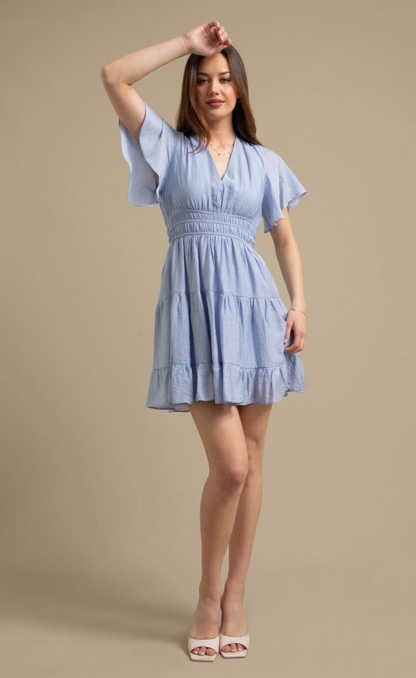 Voile Flutter Sleeve Short Tier Dress Heather