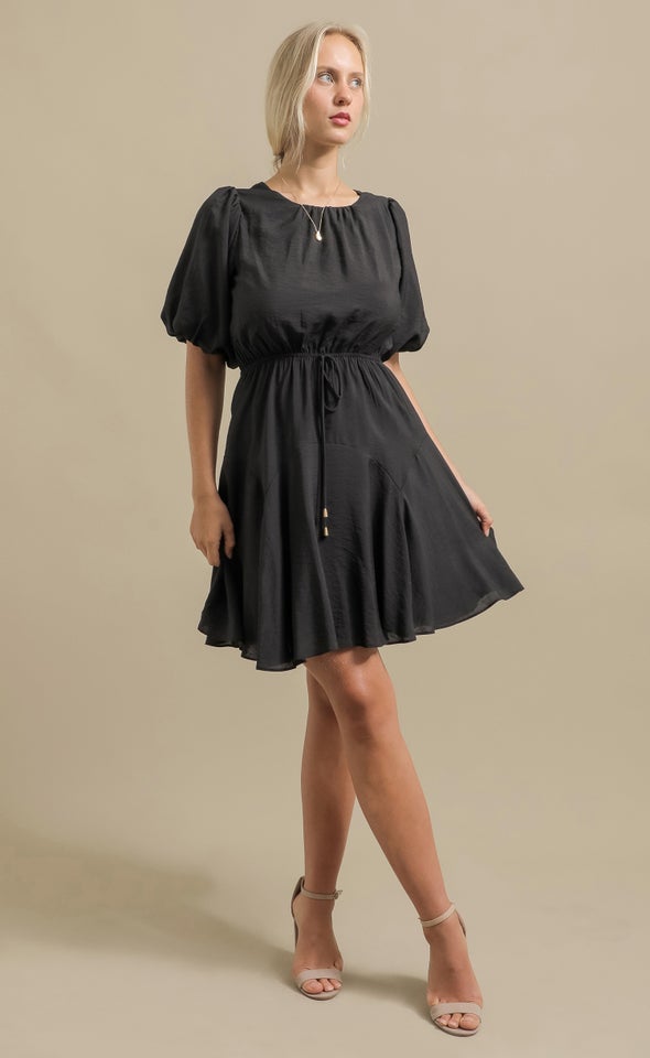 Voile Puff Sleeve Mini Dress Black/gold