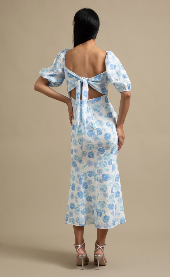 Voile Sweetheart Midi Dress Cream/blue Floral