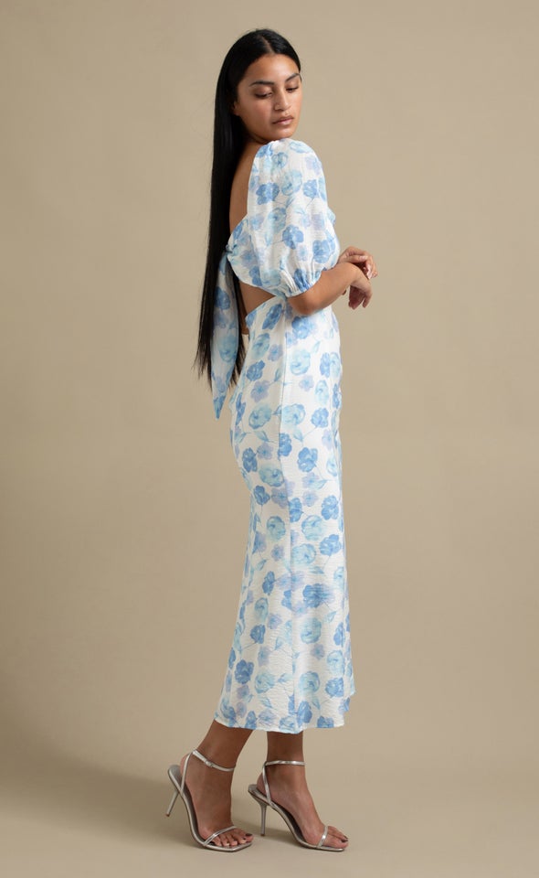 Voile Sweetheart Midi Dress Cream/blue Floral