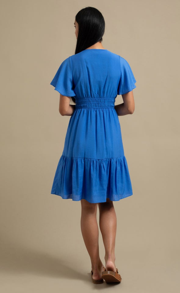 Voile Tie Front Dress Cornflower Blue