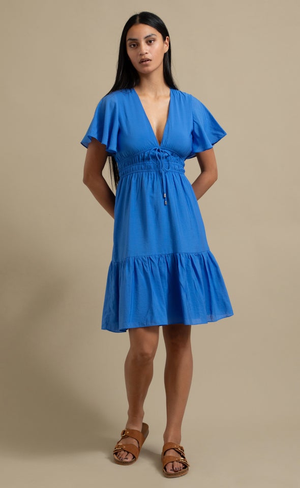 Voile Tie Front Dress Cornflower Blue