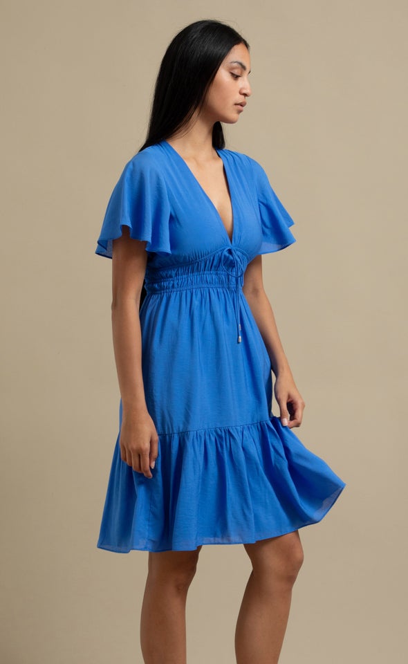 Voile Tie Front Dress Cornflower Blue